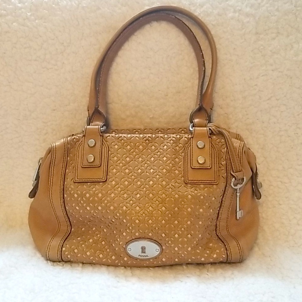 Fossil Marlow Satchel Bag Leather Y2K Perforated